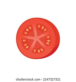 Tomato, Cut tomato, sliced vegetables, cartoon vector cute illustration.