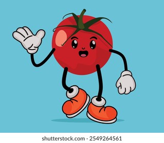 Tomato Cute Cartoon or Tomato Fruit Cartoon Mascot with Arms and Legs