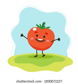 Tomato cute character, vector illustration for kids in cartoon style