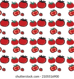 Tomato: Cute Hand Drawn Tomato Seamless Pattern Childish Style for Fabric, Apparel, Menu. Kitchen and Restaurant Illustration. Vegetables Vector Background.