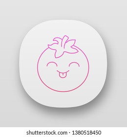 Tomato cute kawaii app character. Happy vegetable with smiling face and stuck out tongue. Laughing food. Funny emoji, emoticon, smile. Vector isolated illustration