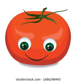 Tomato, Cute vegetable tomato cartoon character. Funny positive and friendly tomato emoticon face icon. Happy smile cartoon face, comical vegetable mascot