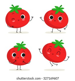 Tomato. Cute vegetable vector character set isolated on white