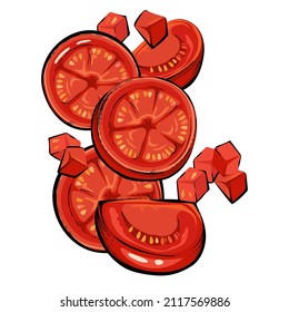 Elemento decorativo de tomate para el diseño de embalajes de alimentos, ilustración vectorial de mano aislada en el fondo.