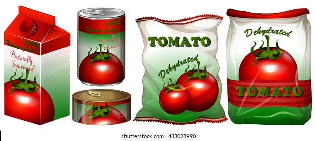 Tomato in different packaging illustration