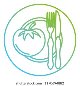 tomato in dish with fork and knife