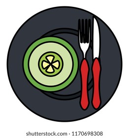 tomato in dish with fork and knife