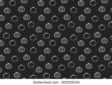Tomato doodle vector on Black background. Tomato pattern wallpaper.
