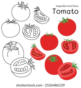 Tomate doodle Gemüse handgezeichnete Umrisse und Farben für Kind, Paket, Etiketten Design-Element. Vektorgrafik