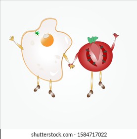 tomato and egg together waving his hand