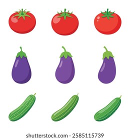 tomato, eggplant, cucumber looks delicious with white background