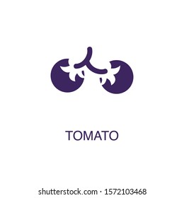 Tomato element in flat simple style on white background. Tomato icon, with text name concept template