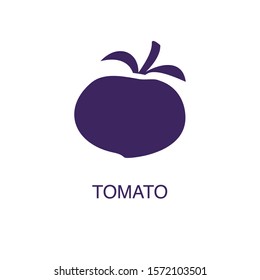 Tomato element in flat simple style on white background. Tomato icon, with text name concept template