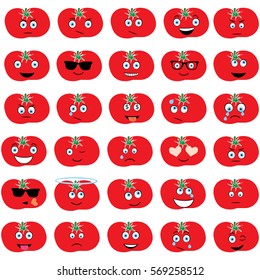Tomato emoji - emoticons. Different facial expressions 