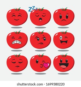 Caras de tomate puestas, emojis, emociones, ilustración vectorial