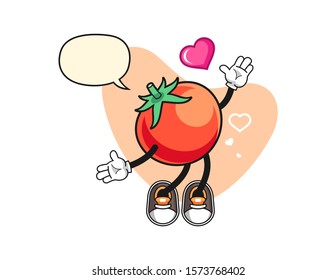 Tomato falls in love with speech bubble cartoon. Mascot Character vector.