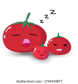 tomato family sleepy vector character isolated on white background