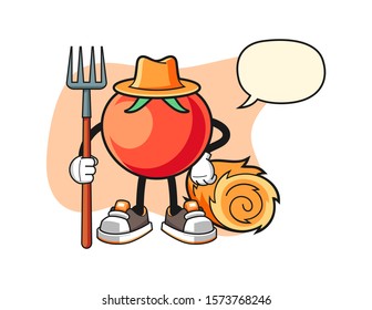 Tomato farmer with speech bubble cartoon. Mascot Character vector.