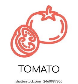 Icono vegetal de línea de grasa de tomate, Ilustración vectorial