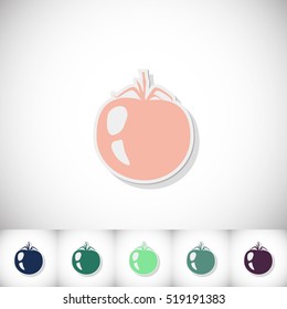 Tomato. Flat sticker with shadow on white background. Vector illustration