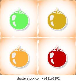Tomato. Flat sticker with shadow on old paper. Vector illustration