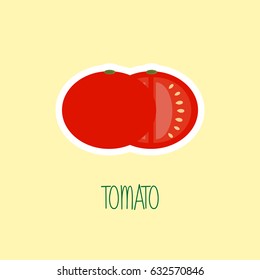 Tomato in a flat style. Sticker, design element, icon. The image is a tomato with a white stroke.