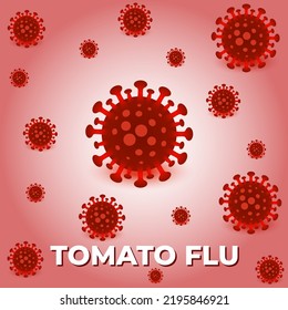 Tomato Flu Virus Cells On Red Science Background. Vector Illustration