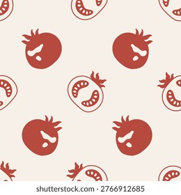 Tomato Food Seamless Pattern. Trendy Mediterranean Vegetable Background with Whole Half Seeds Falling Sparse Elements. Repeat Vector illustration