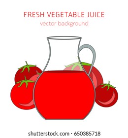 Tomato fresh juice, vegetables, vector background, healthy eating, postcard