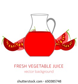 Tomato fresh juice, vegetables, vector background, healthy eating, postcard