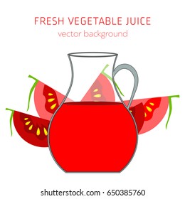 Tomato fresh juice, vegetables, vector background, healthy eating, postcard