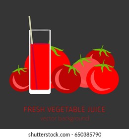 Tomato fresh juice, vegetables, vector background, healthy eating, postcard
