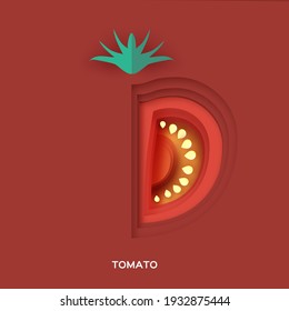 Tomato. Fresh slice on red background. Front view.