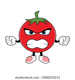 Tomato Fruit Cartoon Mascot With Angry Face. Vector illustration of red tomato character with various cute expression