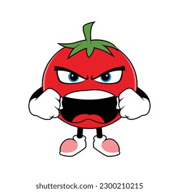 Tomato Fruit Cartoon Mascot With Angry Face. Vector illustration of red tomato character with various cute expression