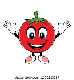 Tomato Fruit Cartoon Maskottchen mit glücklichem lächelnden Gesicht. Vektorgrafik von rotem Tomatenzeichen mit verschiedenen süßen Ausdrücken