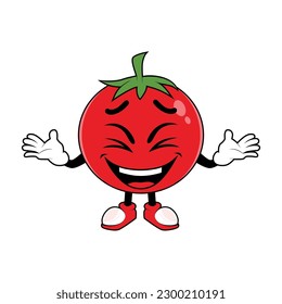 Tomato Fruit Cartoon Maskottchen glücklich lachen. Vektorgrafik von rotem Tomatenzeichen mit verschiedenen süßen Ausdrücken