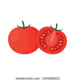 Tomato Fruit Flat Design Vector Illustration Isolated on a White Background.