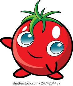 tomato fruit with smiling character with hands and feet