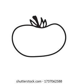 Ilustración vectorial de frutas de tomate. Silueta de estilo doodle dibujado a mano negra de papel colorante de tomate.