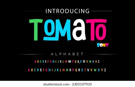 Tomato Funky colorful cartoon font type. Vector alphabet