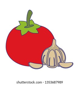 Tomato and garlic vegetables blue lines
