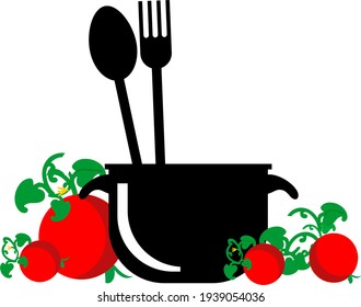 tomato and gazpacho, cuisine logo, pan icon, logo and symbol

