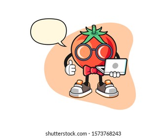 Tomato geek with speech bubble cartoon. Mascot Character vector.