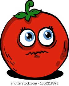 Tomato with a green stem, illustration, vector on white background