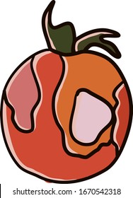 Tomato with greens, illustration, vector on white background.