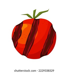 tomato grilled cartoon. food red, healthy baked, vegetarian vegetable, cooked barbecue, fried tomato grilled vector illustration