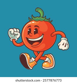 tomato groovy cartoon character mascot illustration for tshirt design, logo, or stickers