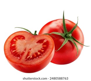 tomate con la mitad del tomate aislado en el fondo transparente png