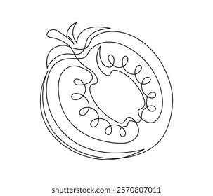 Tomato halves contour line isolated on white background. Simple vegetable silhouette. Hand drawn tomato outline. Vector illustration